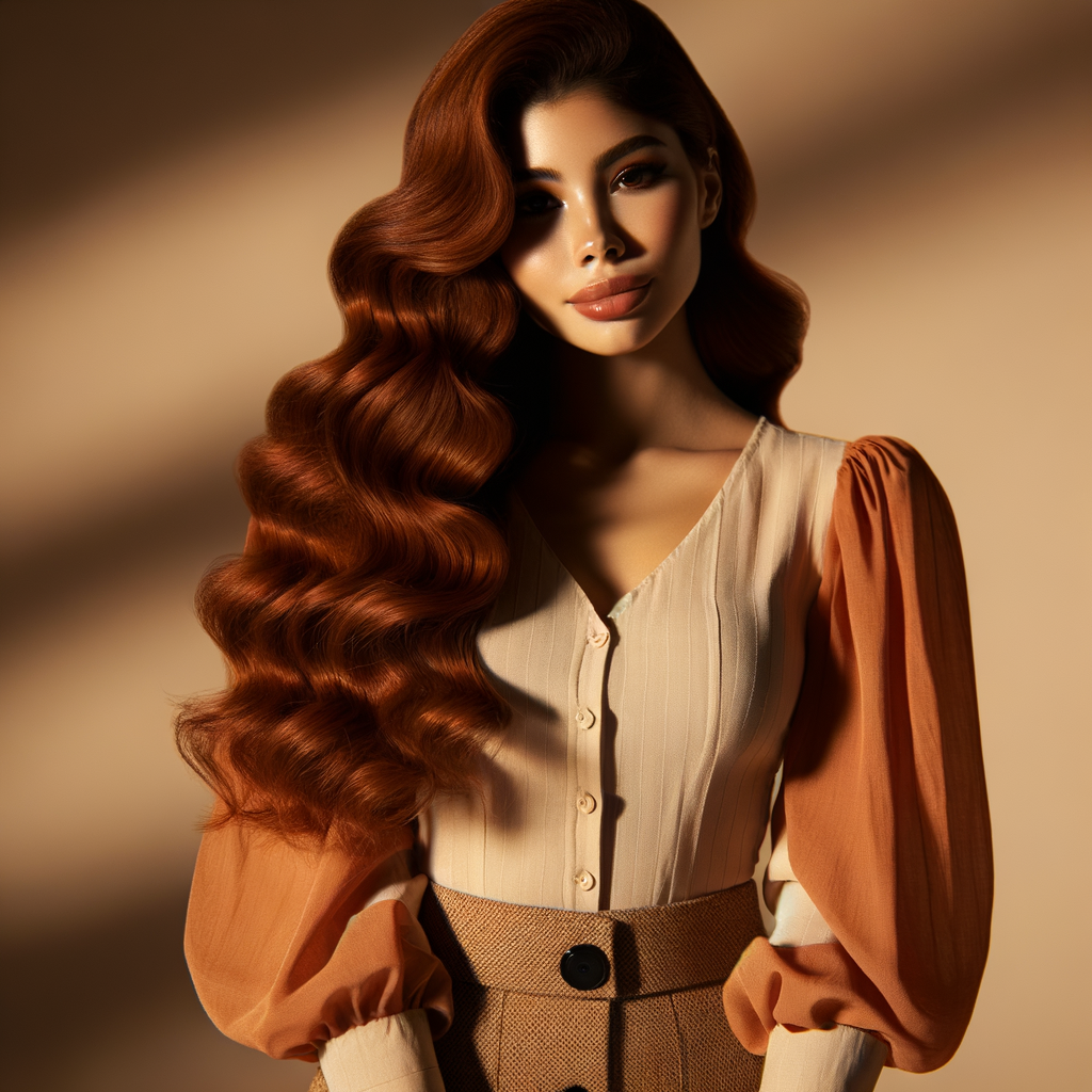 Elegant Voluptuous Hispanic Woman with Auburn Hair