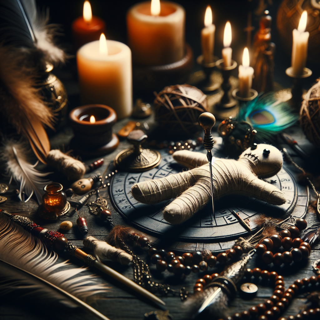 Enigmatic Voodoo Ritual with Voodoo Doll and Needle