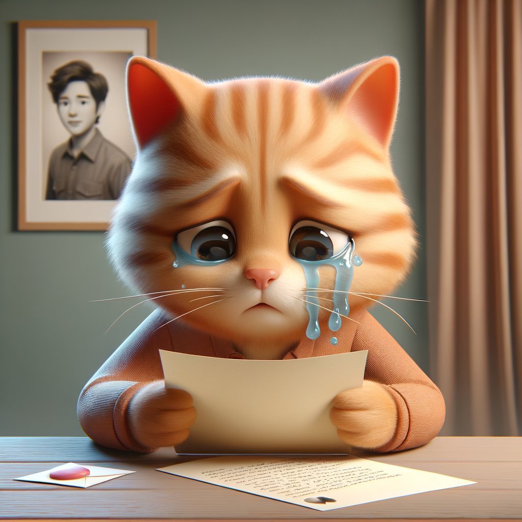 Heartfelt 3D Cartoon: Emotional Ginger Cat Reading Letter