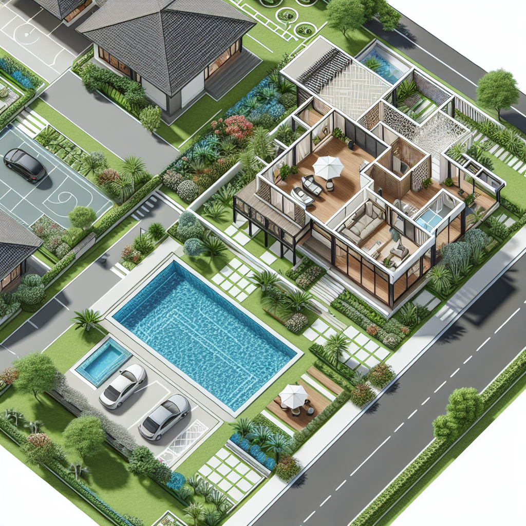 Exclusive Modern 300 sqm House Plan with Garden, Pool, Basketball Court & Parking