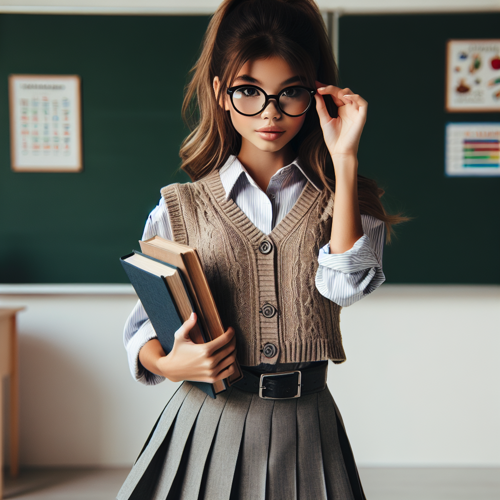 Adorable Asian Schoolgirl in Classroom Setting