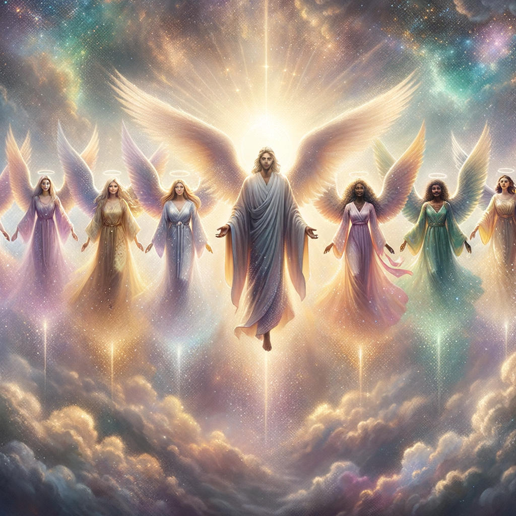 Celestial Scene of Diverse Angels and Divine Figure