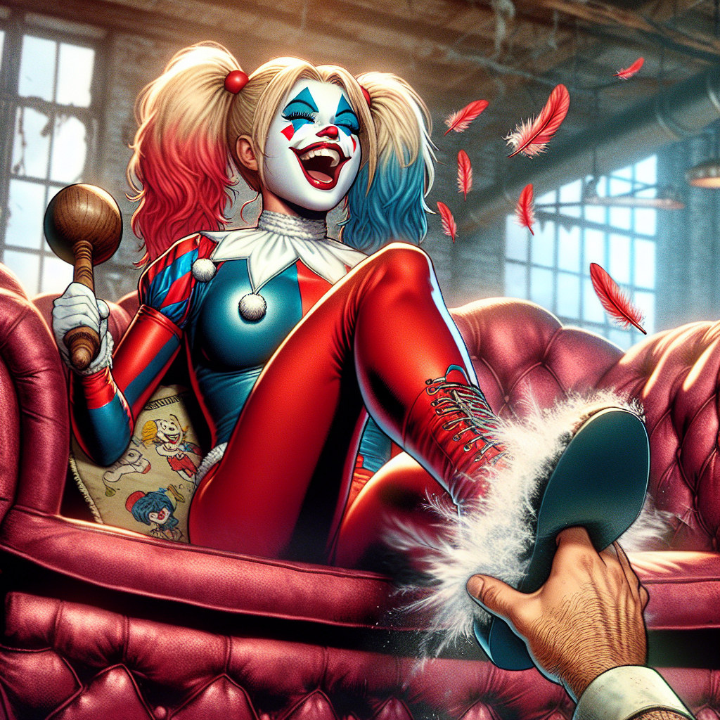 Harley Quinn Tickle: Clown-Like Character with Blonde Pigtails