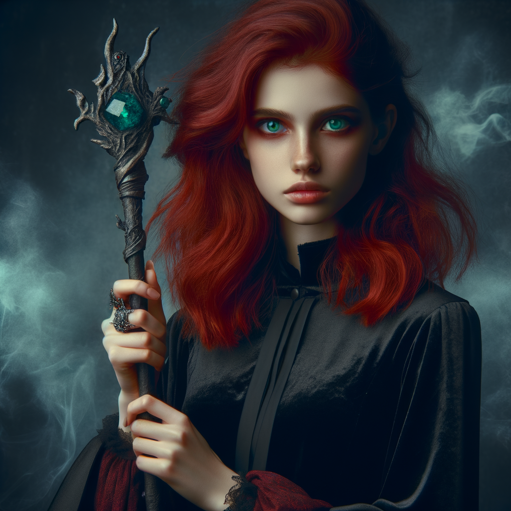 Vibrant Red-Haired Female Necromancer