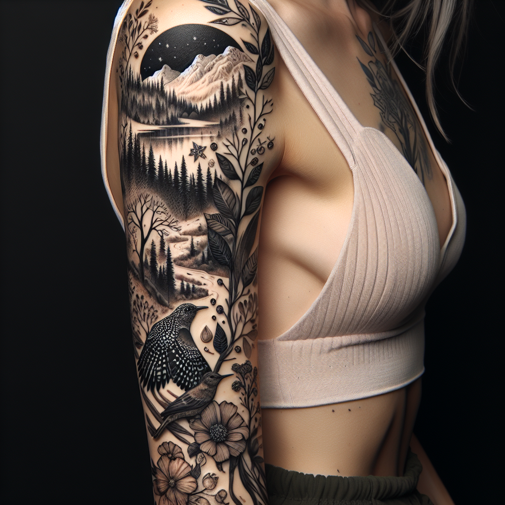 Nature-Inspired Arm Tattoo for Women