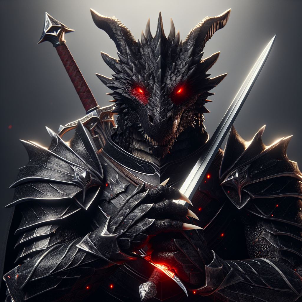 Dragonborn Black Skin Paladin with Dual Swords