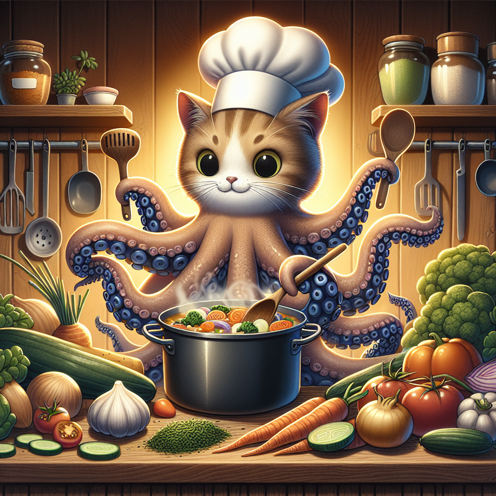 Animated Octopus Cat Cooking Illustration