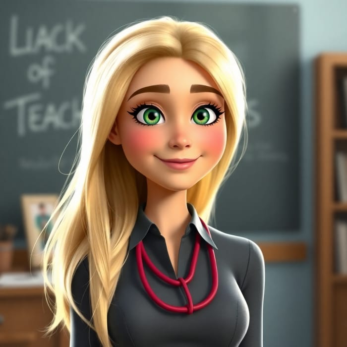 Pixar Character: Blonde Hair and Bluish Green Eyes