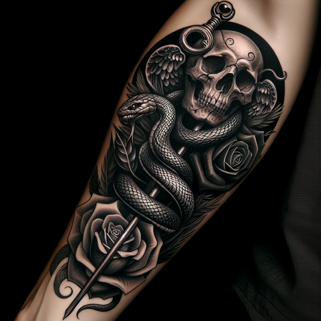 Stunning Skull and Snake Tattoo Design