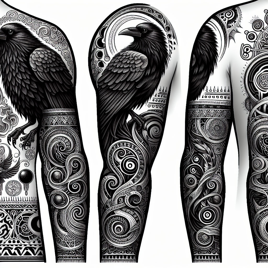 Mythological Crow Tattoo Full Sleeve Design