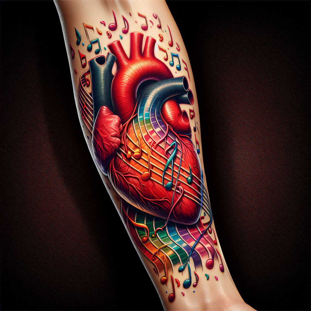 Realistic Heart and Musical Notes Forearm Tattoo