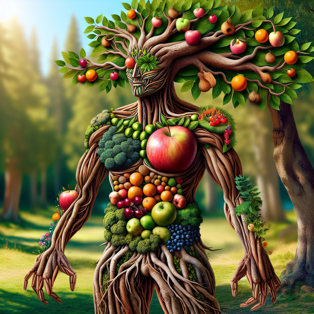 Tree Transformed into Human Form with Fruits