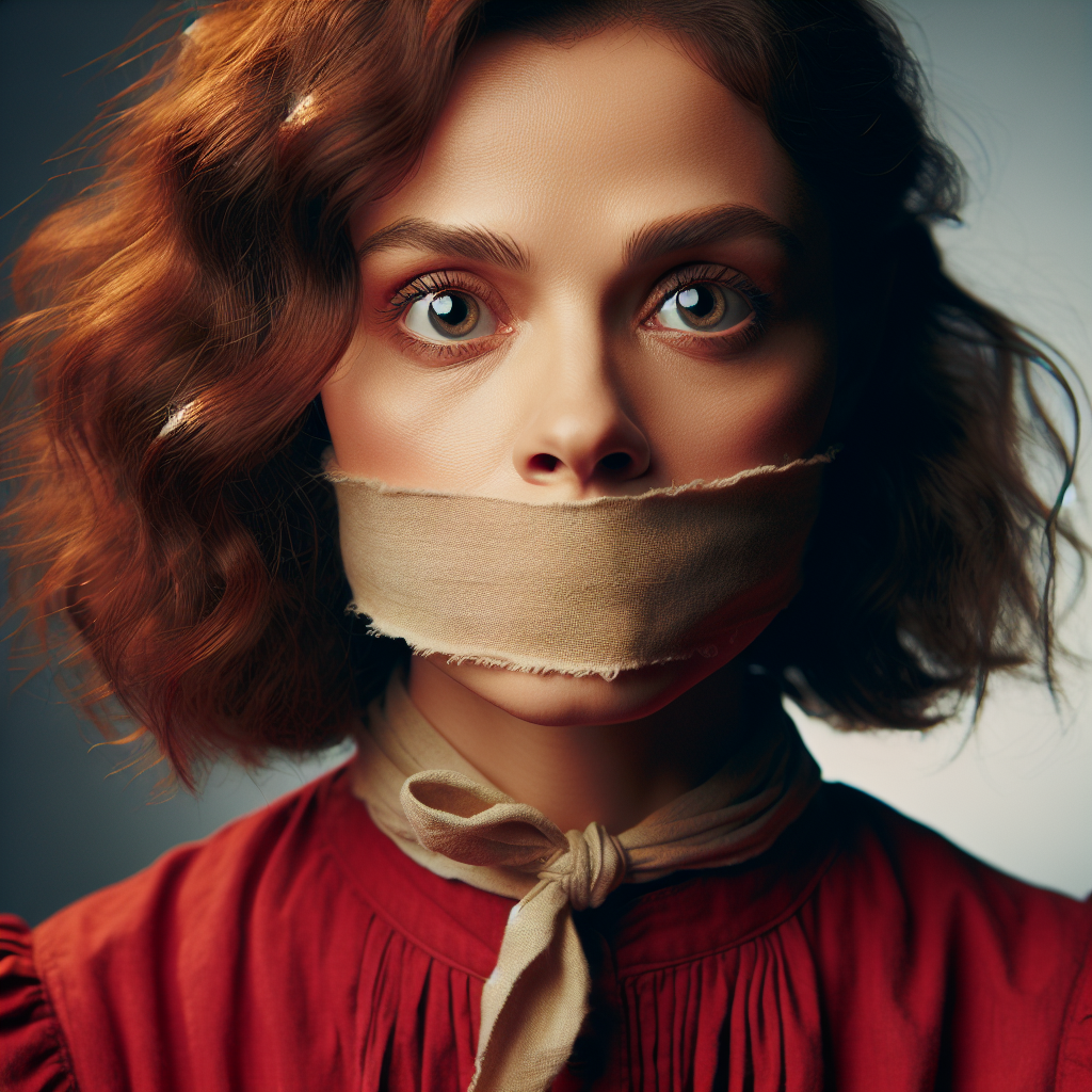 Intense Drama: Gagged Woman in Red Top