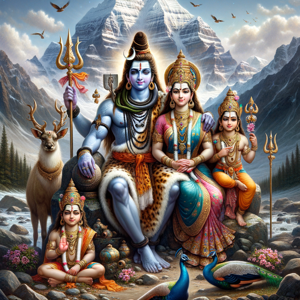 Lord Shiva and Family on Kailash Parvat