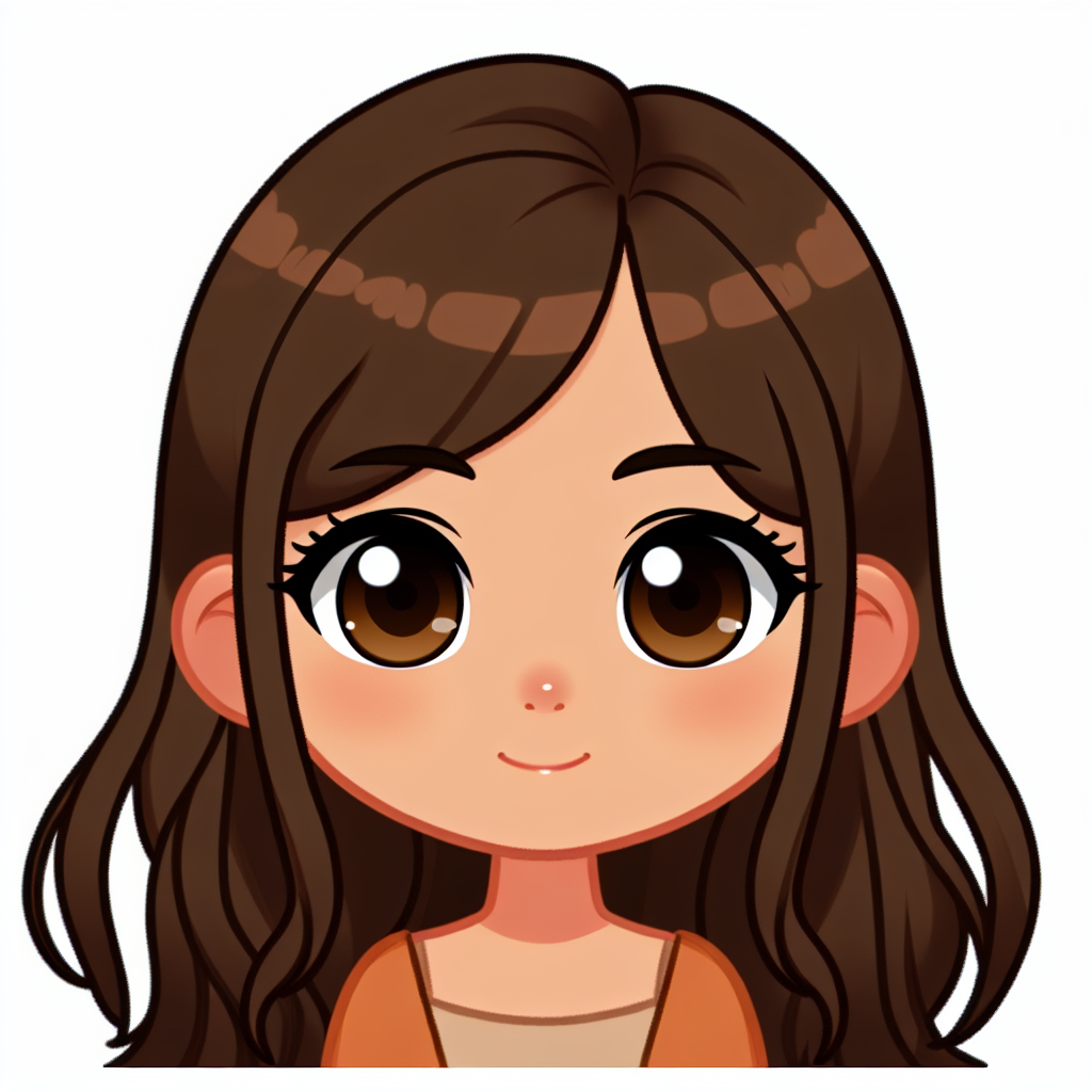 Cartoon Style Young Girl with Brown Complexion