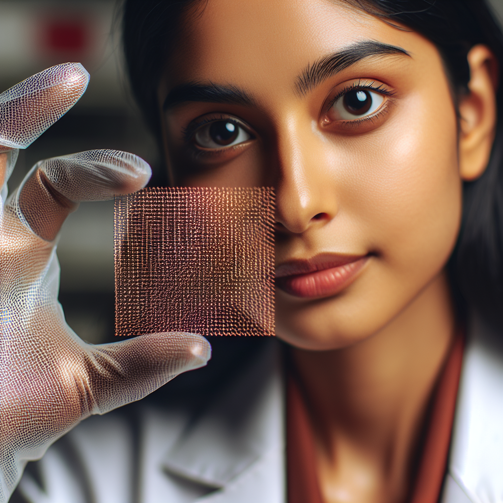 South Asian Female Scientist with Copper Micro-Extended Mesh