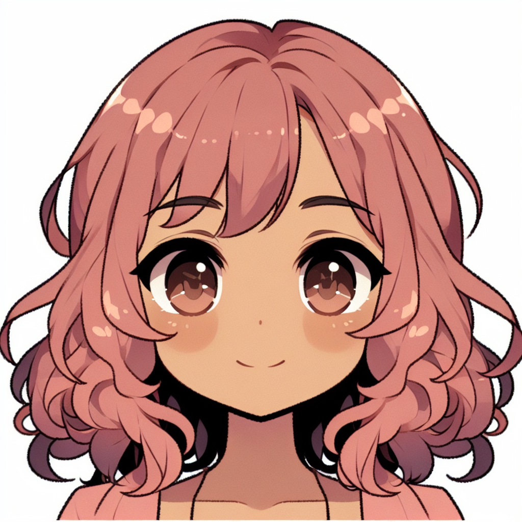 Anime Girl with Brown Skin and Curly Pink Hair