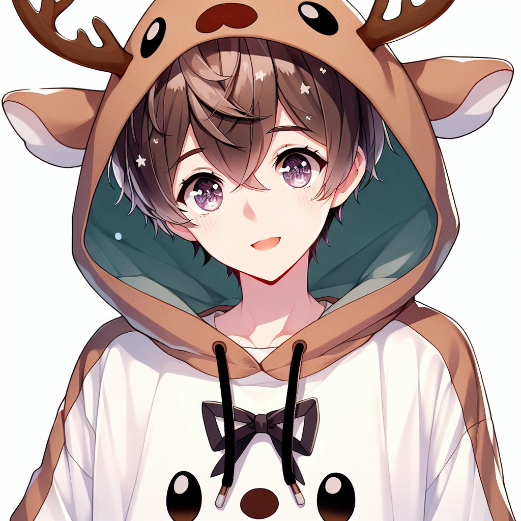 Anime Boy in Reindeer Hoodie