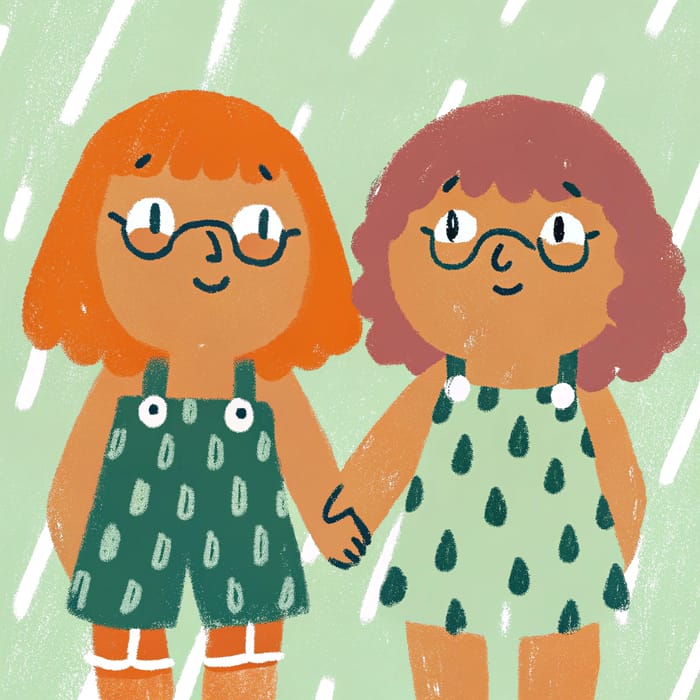 Two Chibi Girls Holding Hands