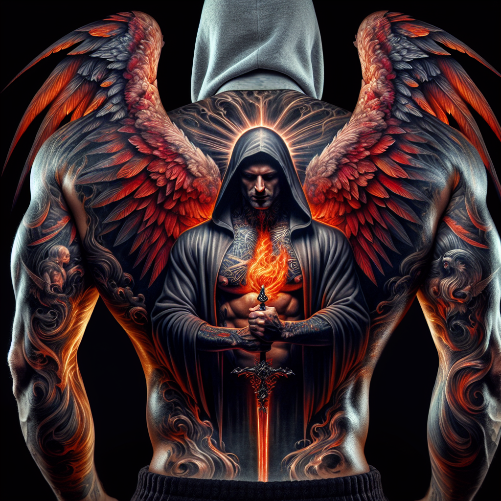 Intricate Archangel Tattoo of Dark Fantasy & Spirituality