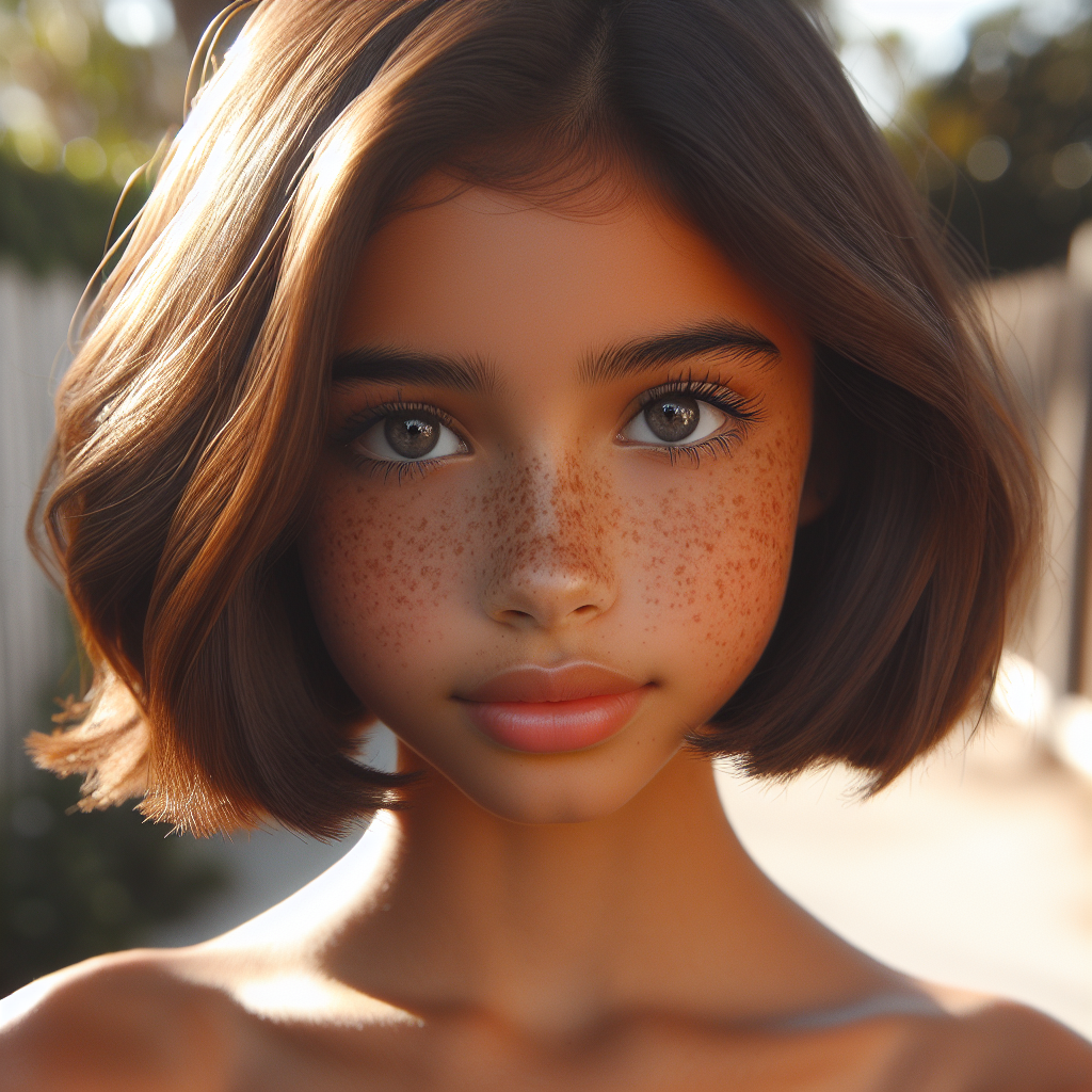 Mesmerizing Prepubescent Hispanic Girl with Sparkling Grey Eyes & Freckles