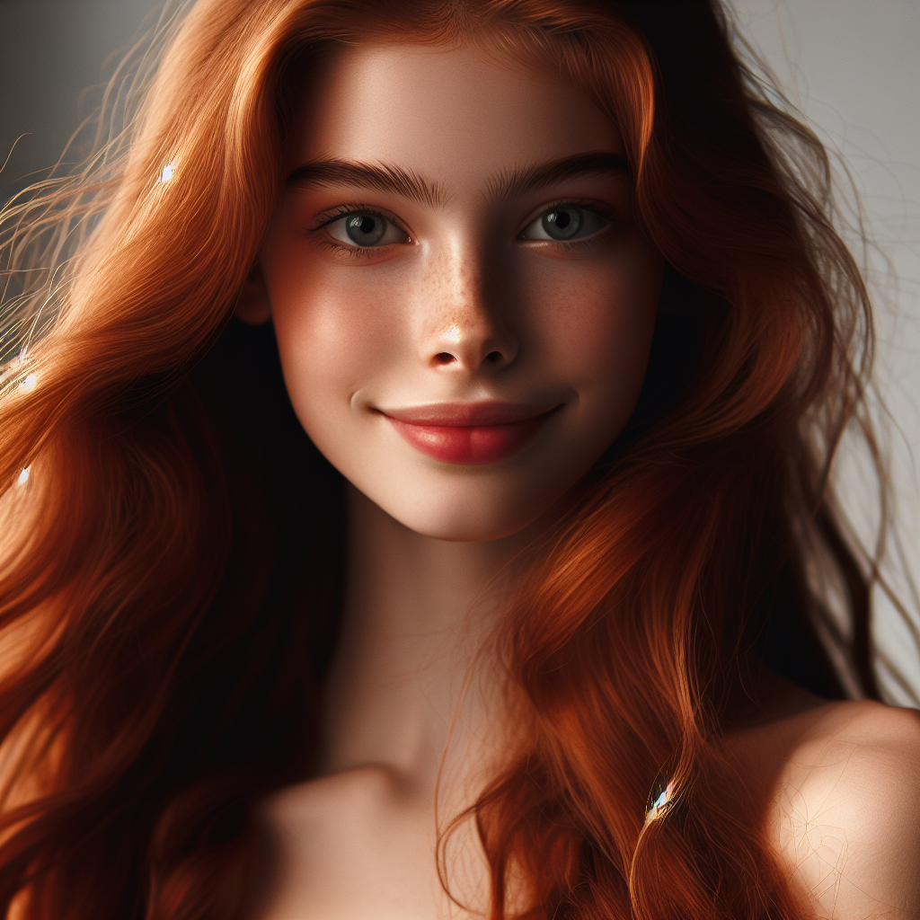 Portrait of a Beautiful Young Woman with Long Red Hair