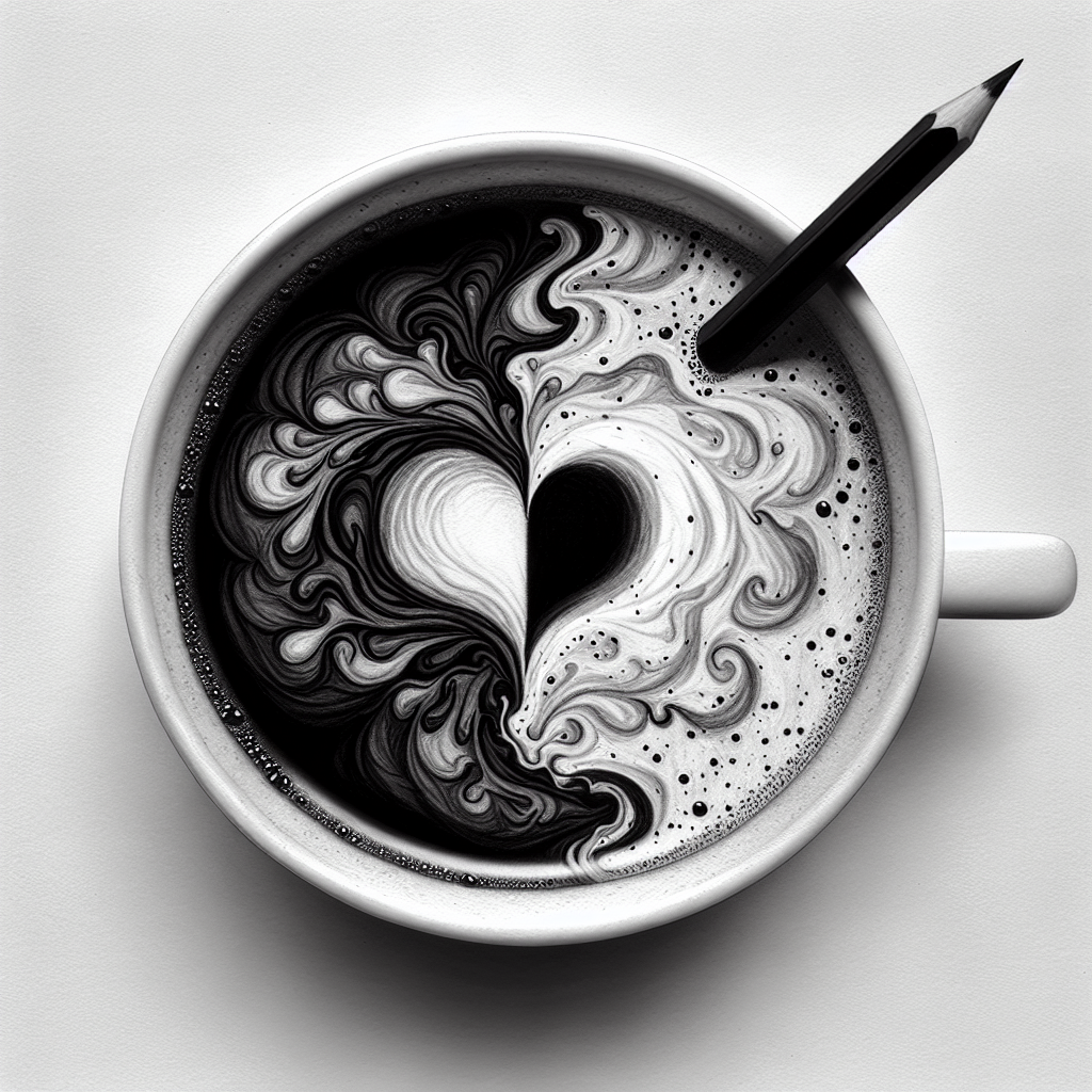 Detailed Pencil Drawing of Coffee Cup with Heart Design