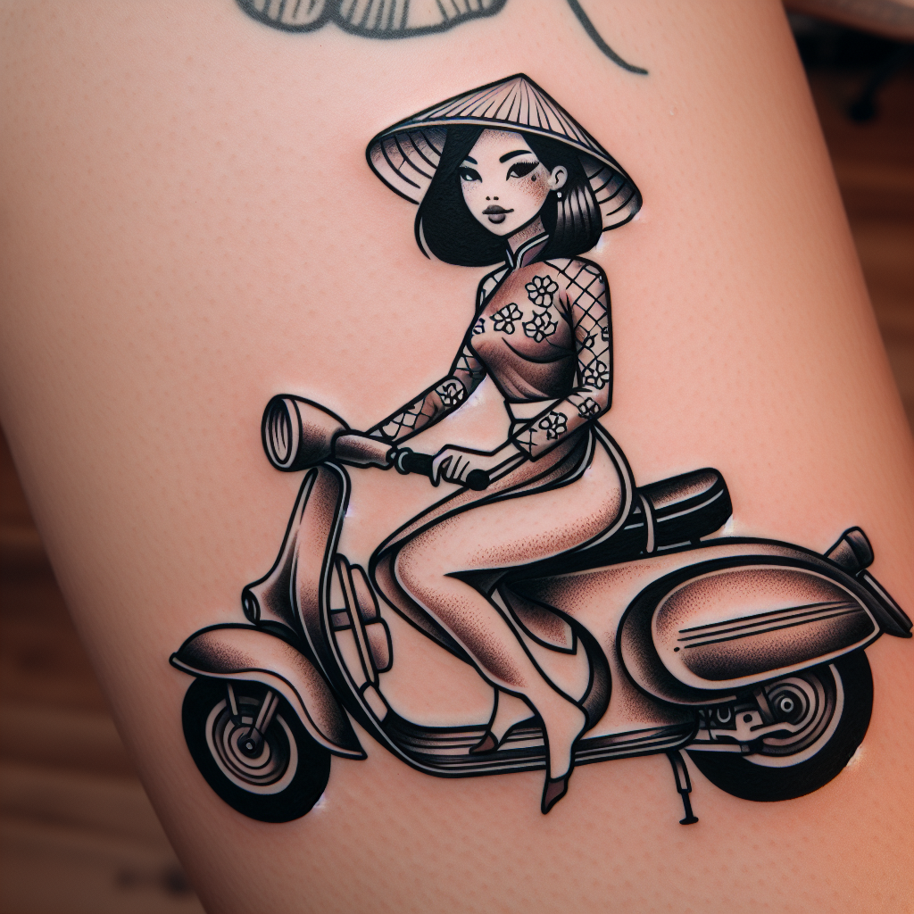 Vietnamese Girl on Scooter: A Traditional Tattoo Art