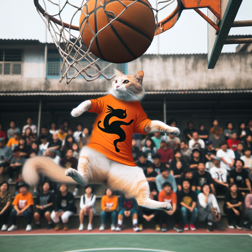 Cat Dunking Basketball