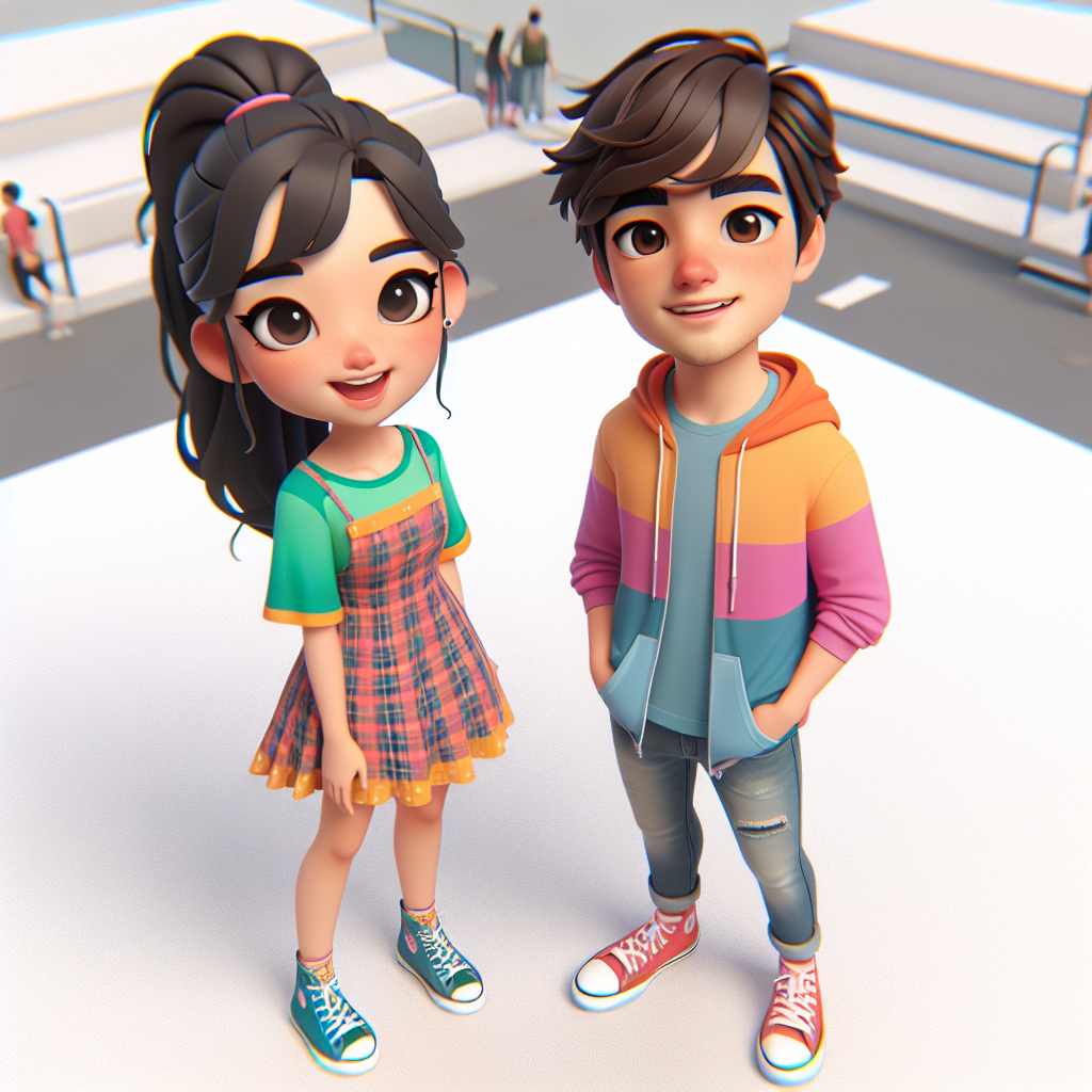 Two Teens Standing Together in 3D Graphic