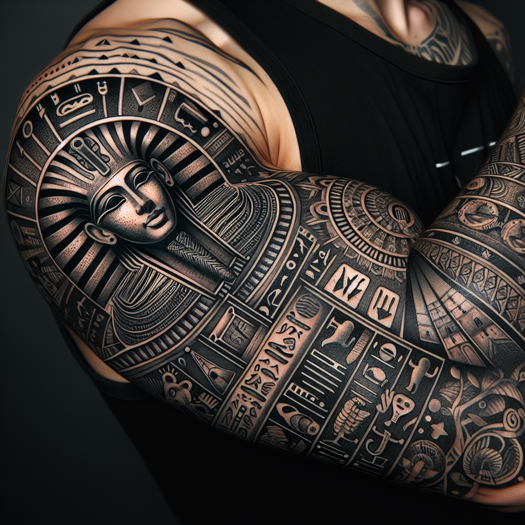 Egyptian Arm Tattoo with Mystical Symbols