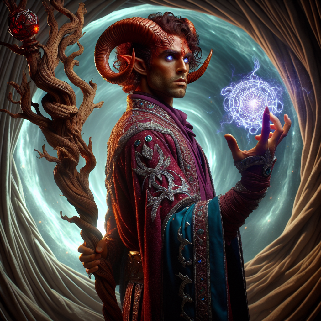 Hispanic Tiefling Sorcerer in Vibrant Amethyst Robes