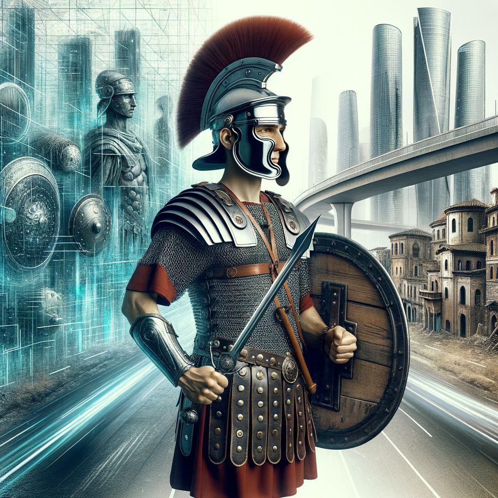 Roman Soldier in Futuristic City