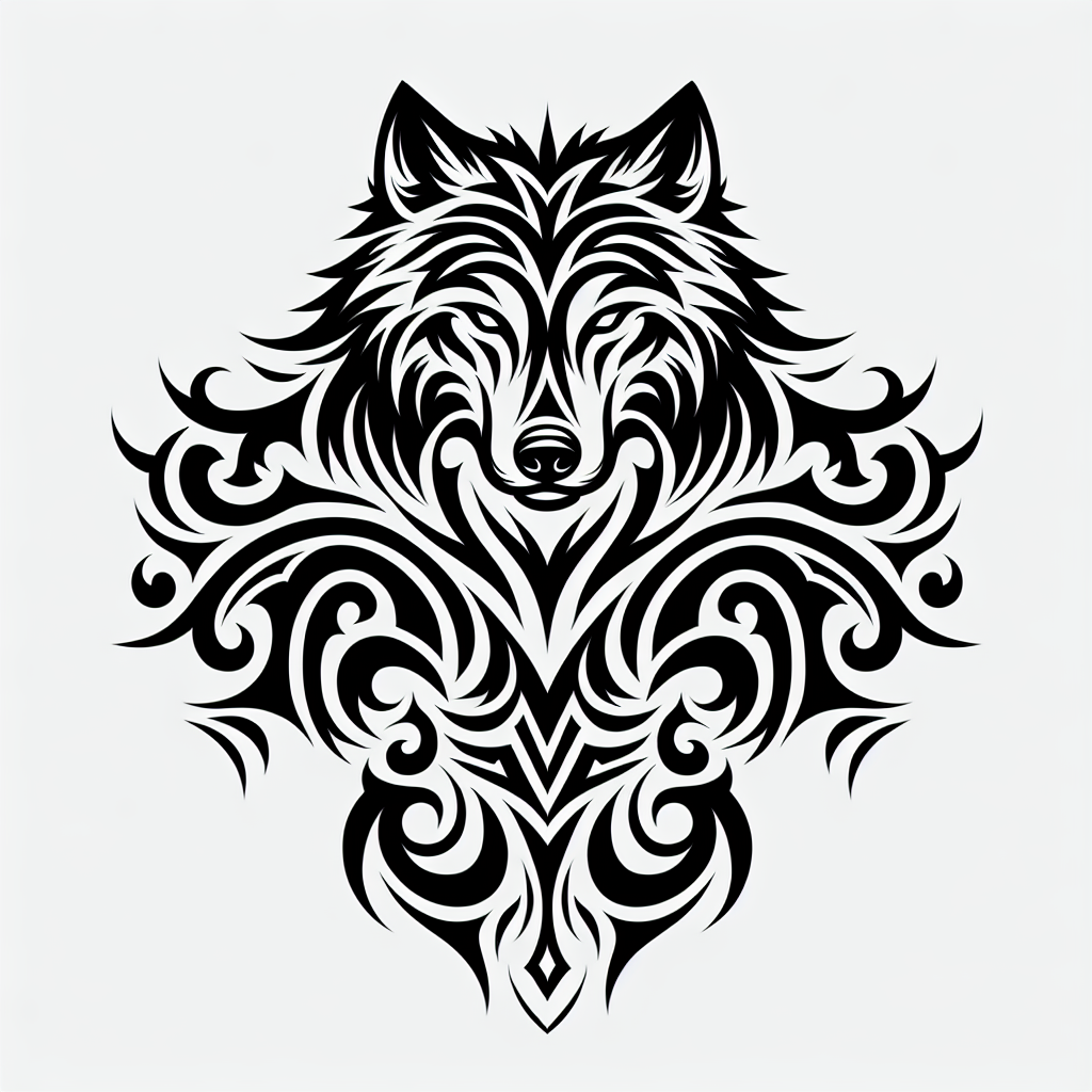 Tribal Wolf Chest Tattoo Design