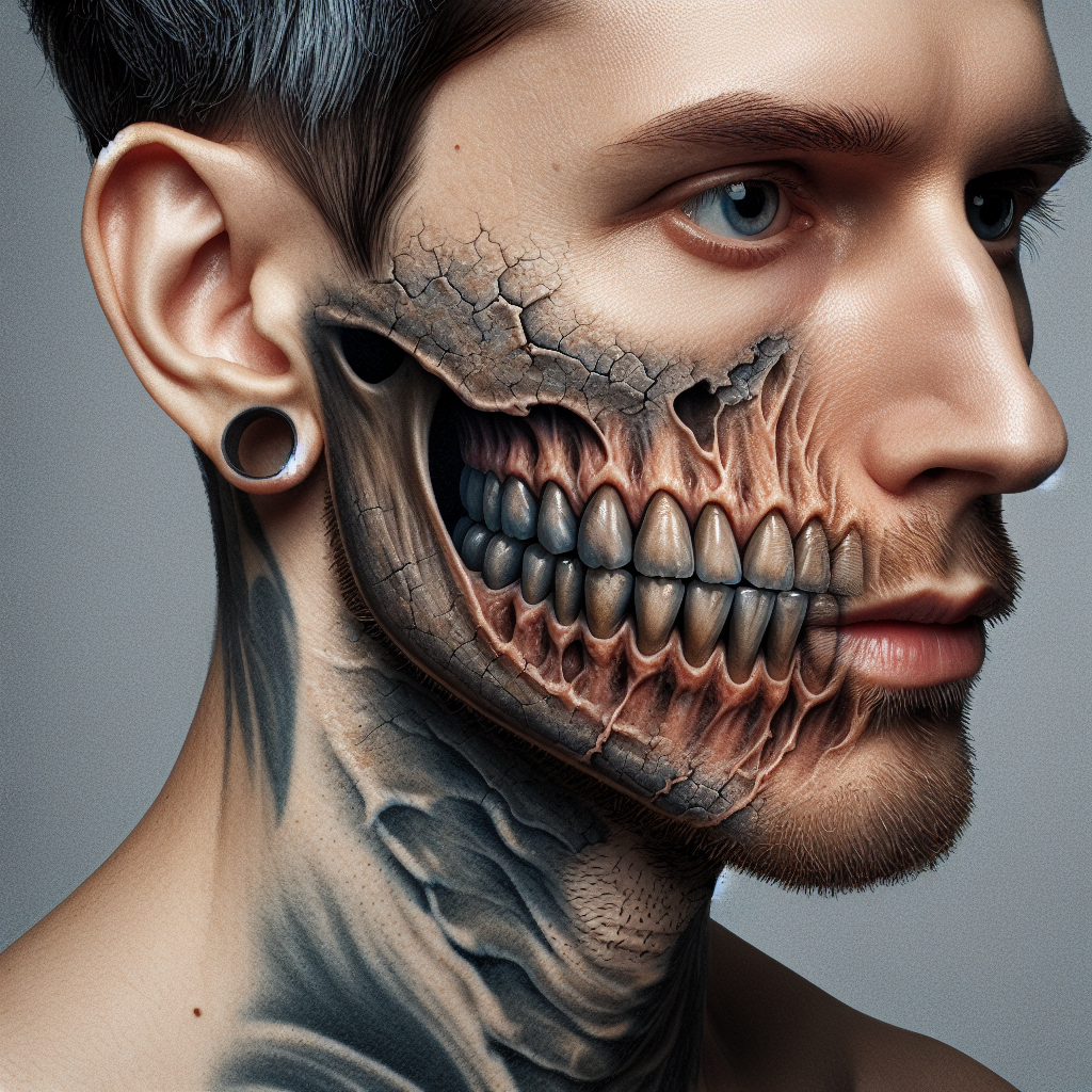 Intricate Teeth-Like Tattoo on a Diamond-Shaped Face