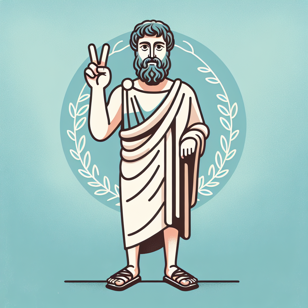 Classical Greek Philosopher with Peace Sign