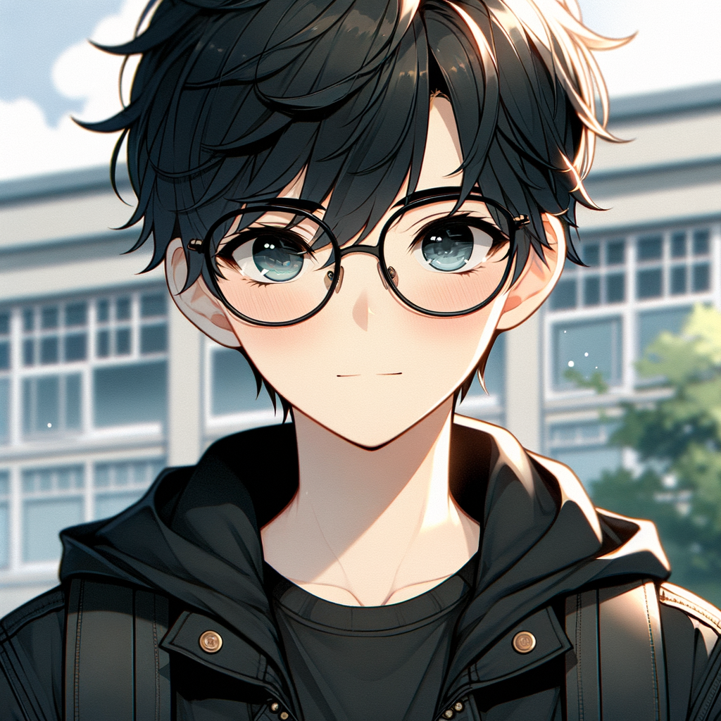 Youthful Boy in Black Jacket with Glasses