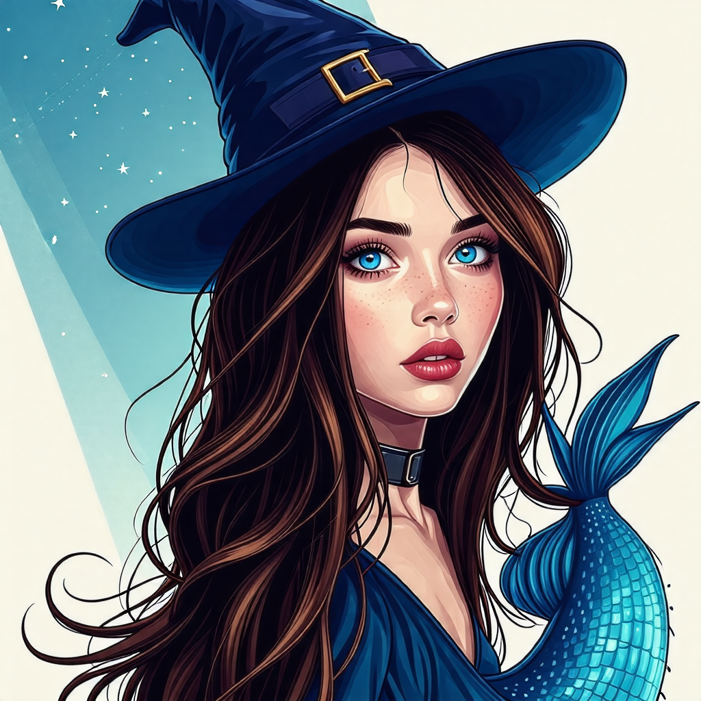 Teenager Girl with Blue Eyes and Witch Hat