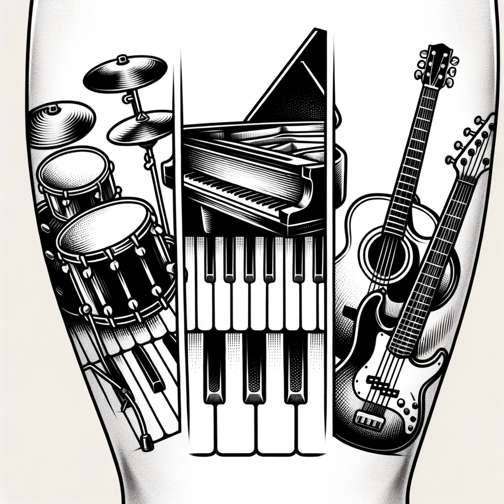 Distinct Musical Instruments Tattoo Sketch for Your Arm