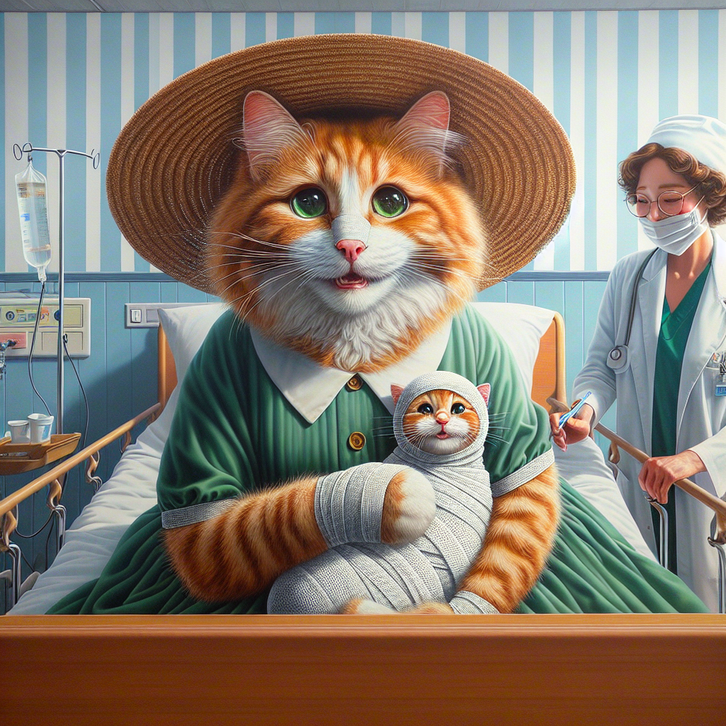 Whimsical Cat and Kitten Hospital Scene