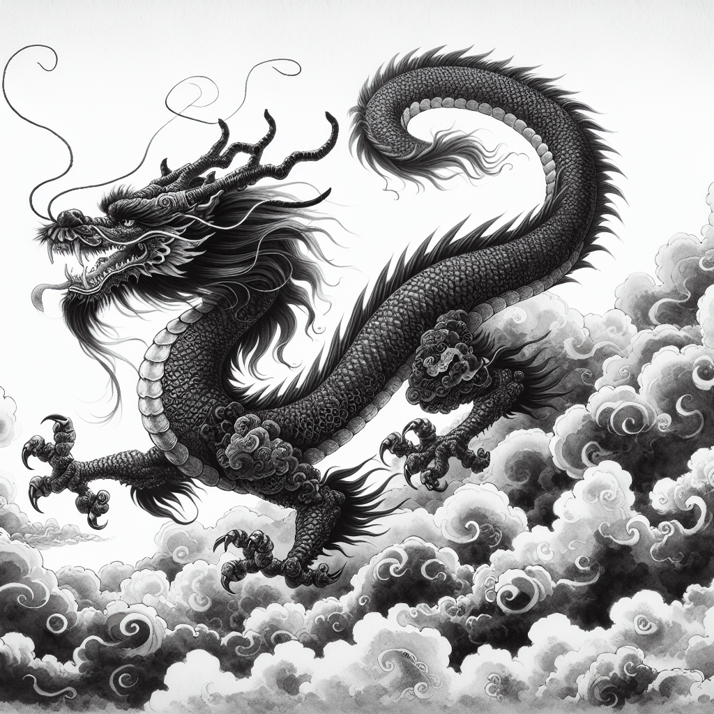 Majestic Dragon in Chinese Ink Wash Style