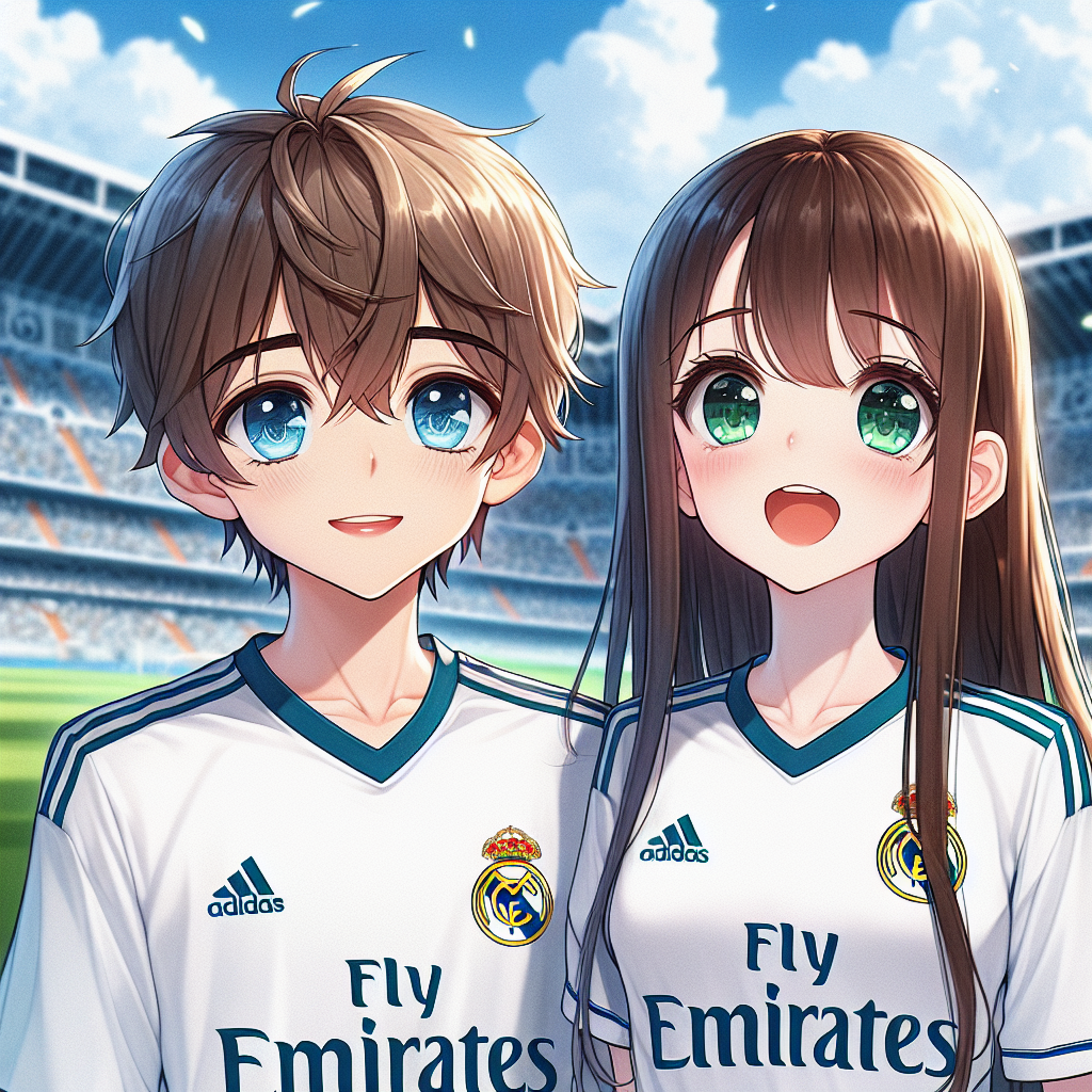 Anime Boy and Girl in Real Madrid Jersey Fan Art