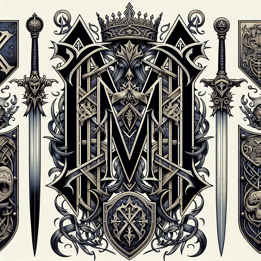 Gothic Style Letter M Tattoo with Medieval Elements