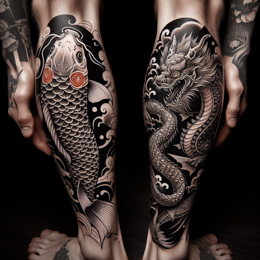 Japanese Koi Fish and Dragon Leg Tattoo Designs