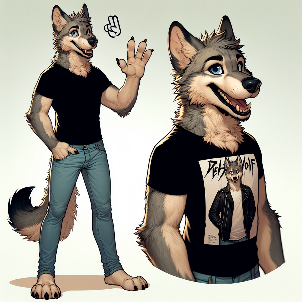 Friendly Wolf Fursona in Casual Attire