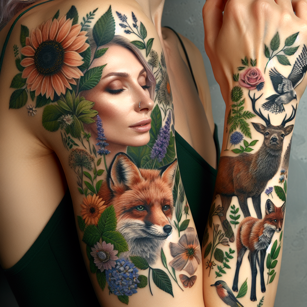 Nature-Themed Arm Tattoo for Women