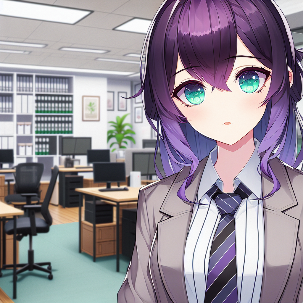 Office Anime Art: Purple-haired Girl Illustration