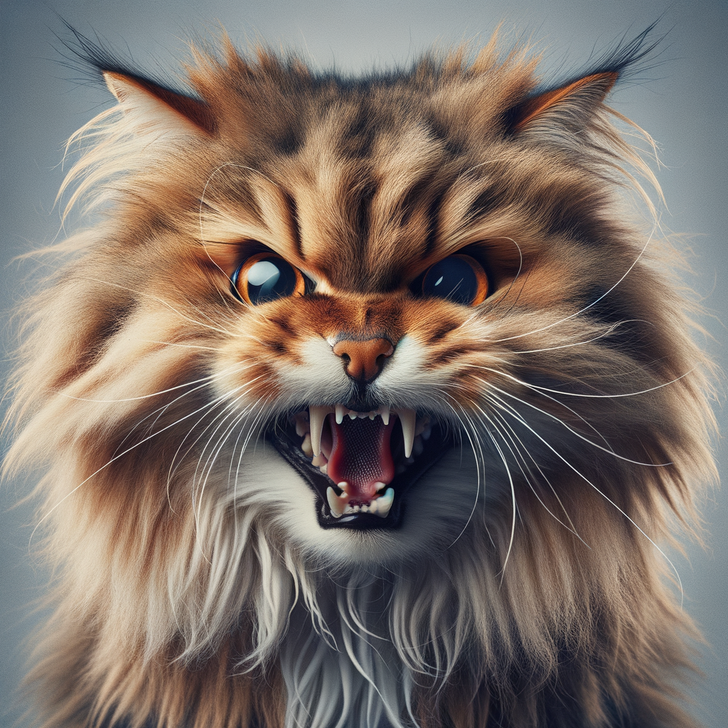 Feline Fury: Angry Cat Showing Teeth and Fur