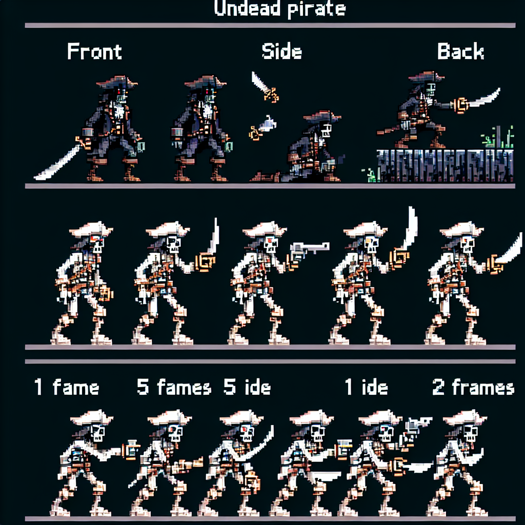 Pixel Art Sprite Sheet of Undead Pirate for RPG Game