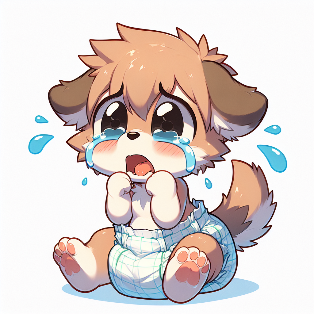 Baby Furry Crying in Diaper - Anime Art